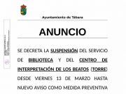 El Ayuntamiento de Tábara suspende las actividades de la Biblioteca y Centro de Interpretación de LOS BEATOS