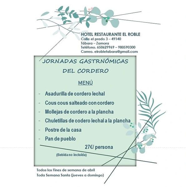 Jornadas gastronómicas del cordero en Hotel Restaurante El Roble 1