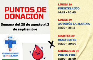 Donación de sangre – Calendario del 29 de agosto al 2 de septiembre