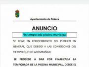 Hoy 10 de septiembre finaliza la temporada de la piscina municipal.