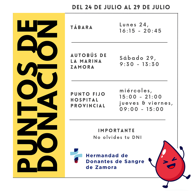 Dona Sangre el próximo el lunes 24 de julio. La Hermandad de Donantes de Sangre de Zamora llega a Tábara 1