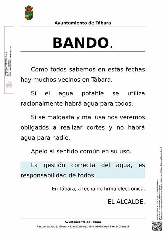 Tábara hace un llamamiento urgente a la responsabilidad en el uso del agua potable 1