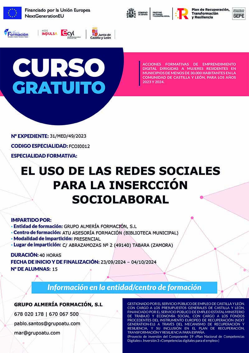 El Ayuntamiento de Tábara lanza un curso gratuito de redes sociales para la inserción sociolaboral 1