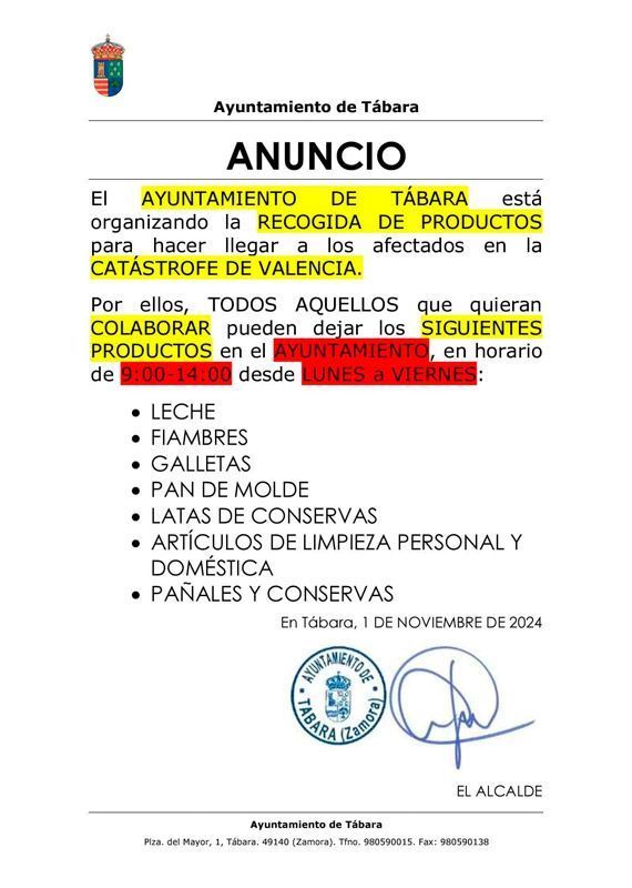 Tábara se une en solidaridad: recogida de productos para ayudar a los afectados por la catástrofe en Valencia 1