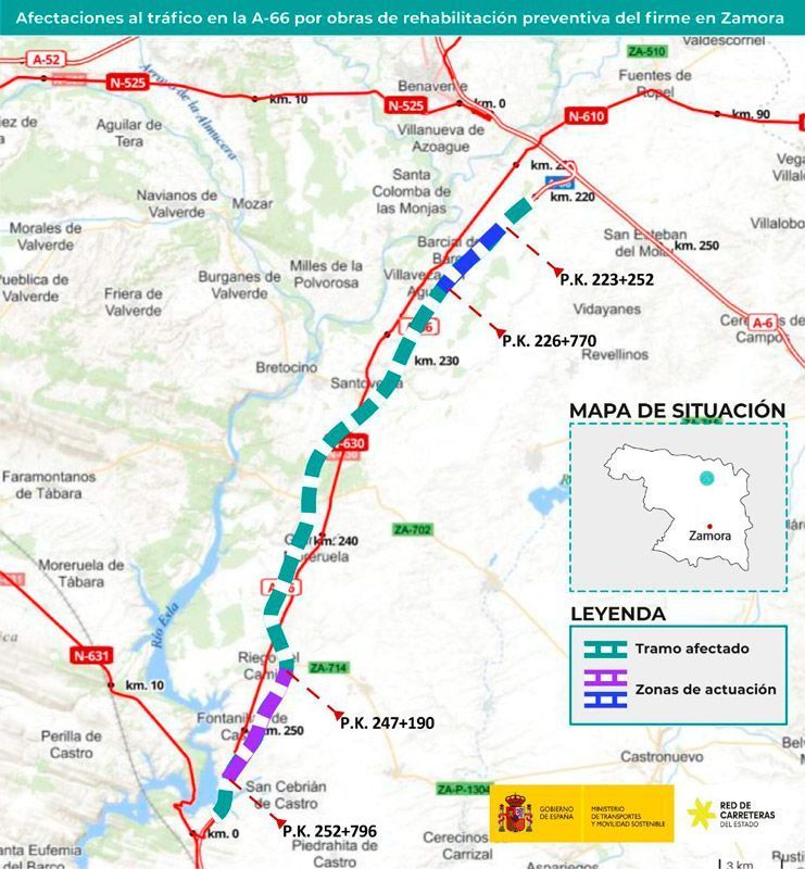 Afectaciones al tráfico en la autovía A-66 por las obras de rehabilitación preventiva del firme entre Benavente y Zamora 1