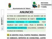 Tábara organiza la recogida de residuos eléctricos y voluminosos el próximo 4 de septiembre