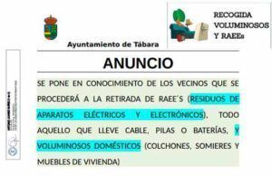 Tábara organiza la recogida de residuos eléctricos y voluminosos el próximo 4 de septiembre