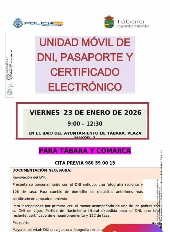 La Unidad Móvil de DNI y Pasaporte visitará Tábara el 23 de enero 1