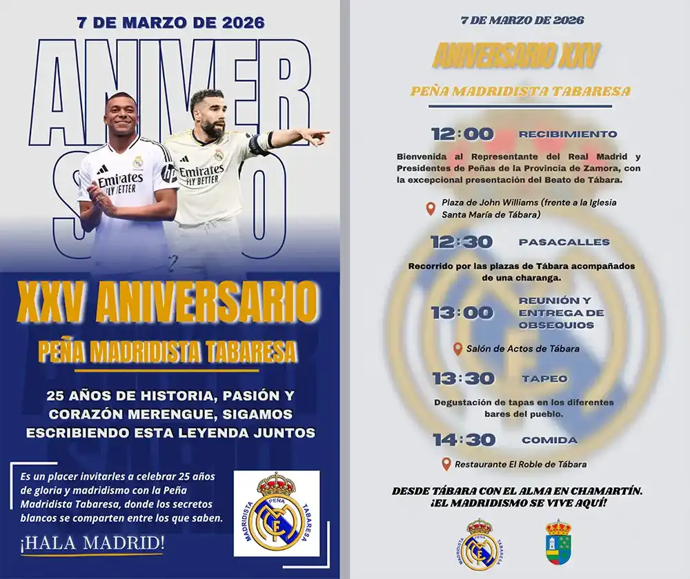 La Peña Madridista de Tábara celebra 25 años de historia, unión y pasión por el Real Madrid