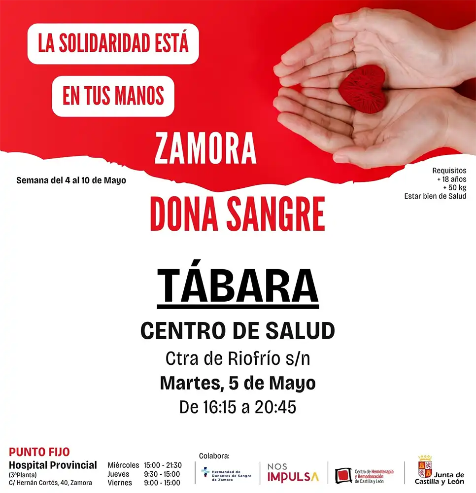 La Hermandad de Donantes de Sangre visita Tábara el 5 de mayo, para una nueva campaña de donación