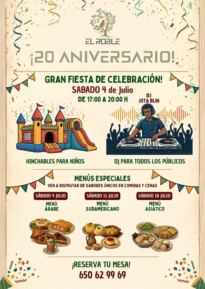 El Restaurante El Roble celebra su 20 aniversario con fiestas familiares y noches gastronómicas internacionales en julio
