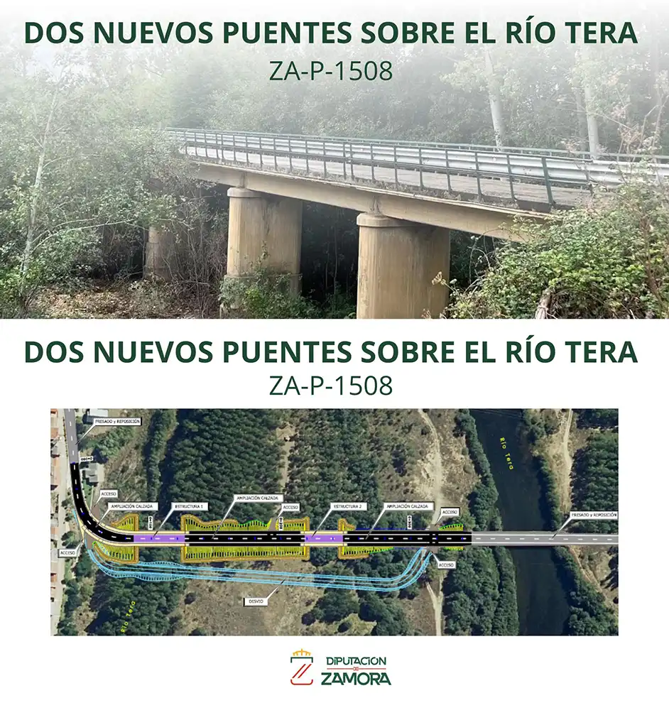 La Diputación de Zamora licita por 2,19 millones de euros la construcción de dos nuevos puentes sobre el río Tera