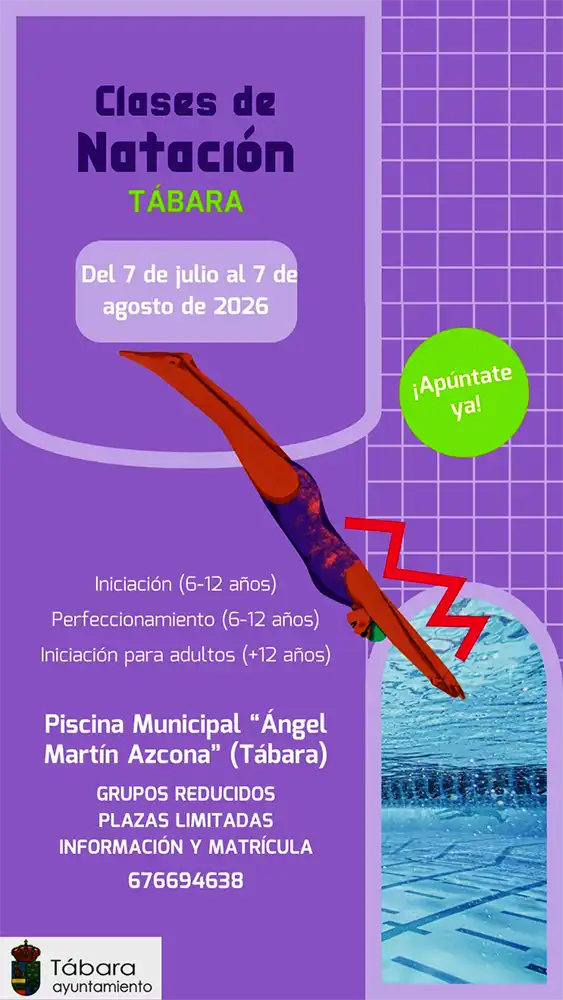 Las clases de natación regresan a la piscina de Tábara con plazas limitadas este verano
