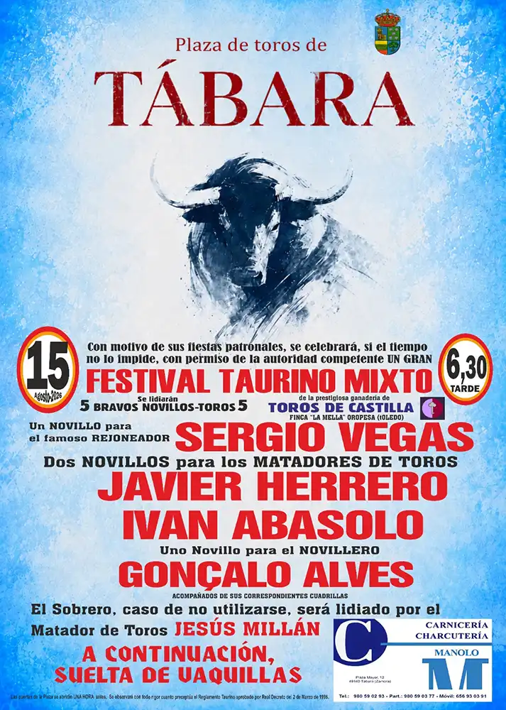 Tábara celebrará su tradicional festival taurino mixto el 15 de agosto con un cartel que reúne a rejoneo, toreo a pie y novilleros