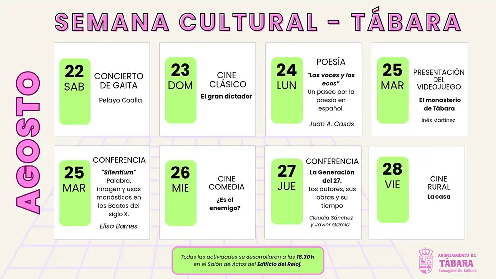 Tábara celebra su Semana Cultural con música, cine, poesía y conferencias del 22 al 28 de agosto 1 Tábara celebra su Semana Cultural con música, cine, poesía y conferencias del 22 al 28 de agosto