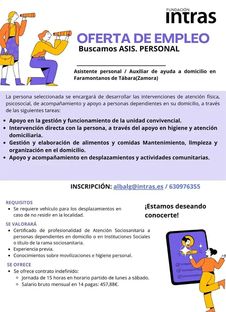 Fundación INTRAS busca un asistente personal para trabajar en Faramontanos de Tábara 1 Fundación INTRAS busca un asistente personal para trabajar en Faramontanos de Tábara