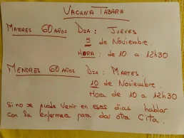 El Centro de Salud de Tábara anuncia las fechas de vacunación para noviembre de 2026
