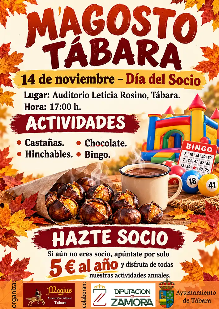 Tábara celebrará el 14 de noviembre su tradicional Magosto con castañas, chocolate, hinchables y bingo 1 Tábara celebrará el 14 de noviembre su tradicional Magosto con castañas, chocolate, hinchables y bingo