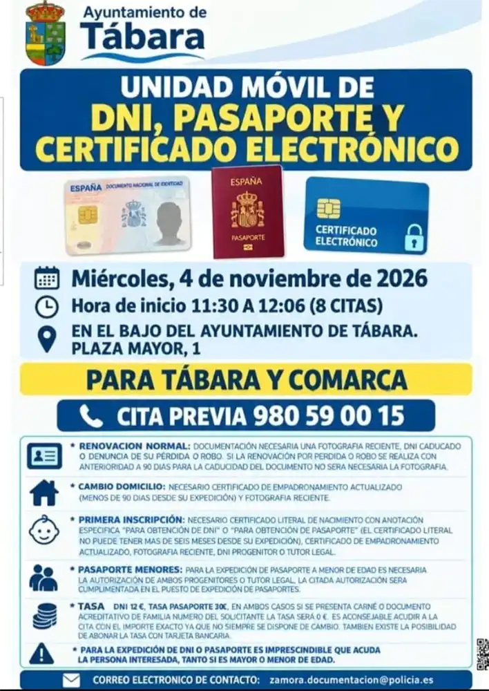 Tábara contará el 4 de noviembre con una unidad móvil para renovar el DNI y el pasaporte 1 Tábara contará el 4 de noviembre con una unidad móvil para renovar el DNI y el pasaporte